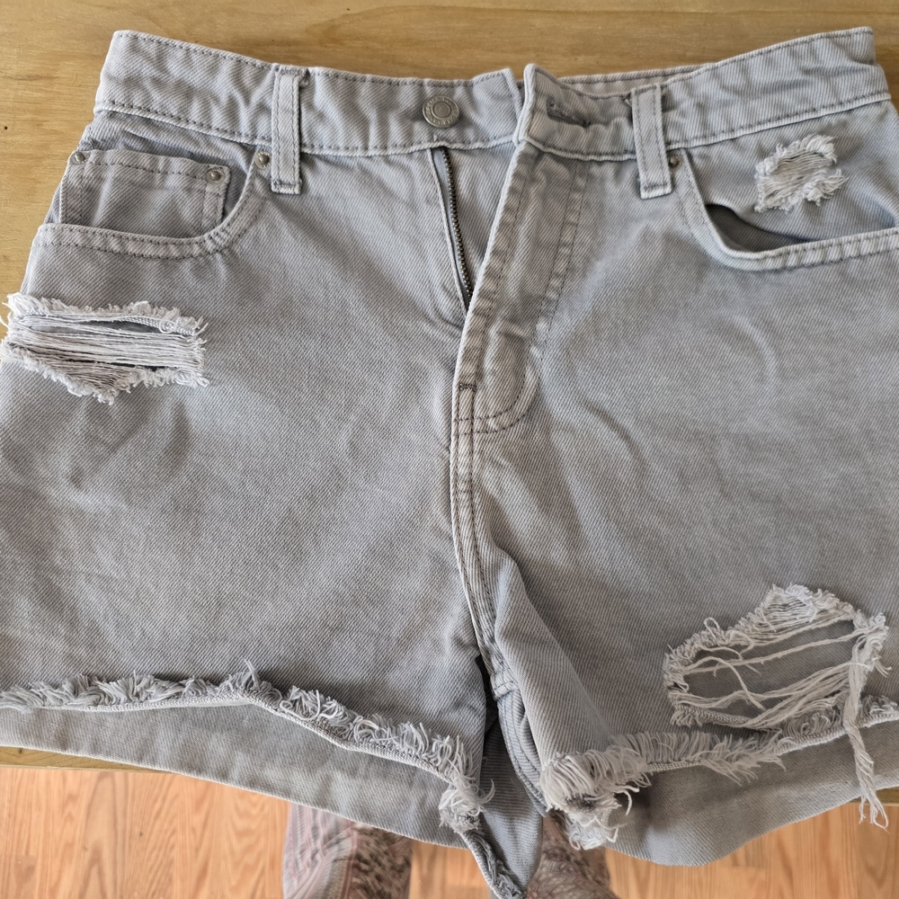 Distressed Gray Denim Shorts